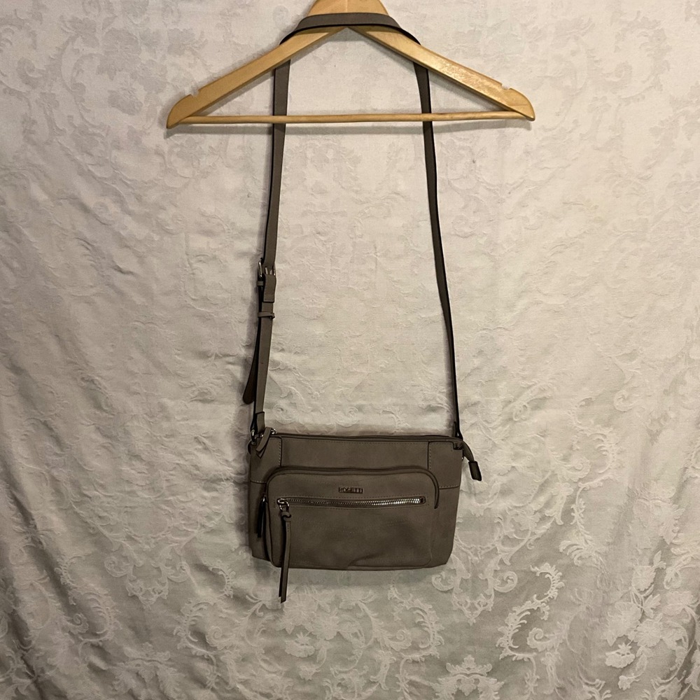 Rosetti Gray Faux‎ Leather Crossbody Bag Adjustable Strap Zip Pockets Organizer